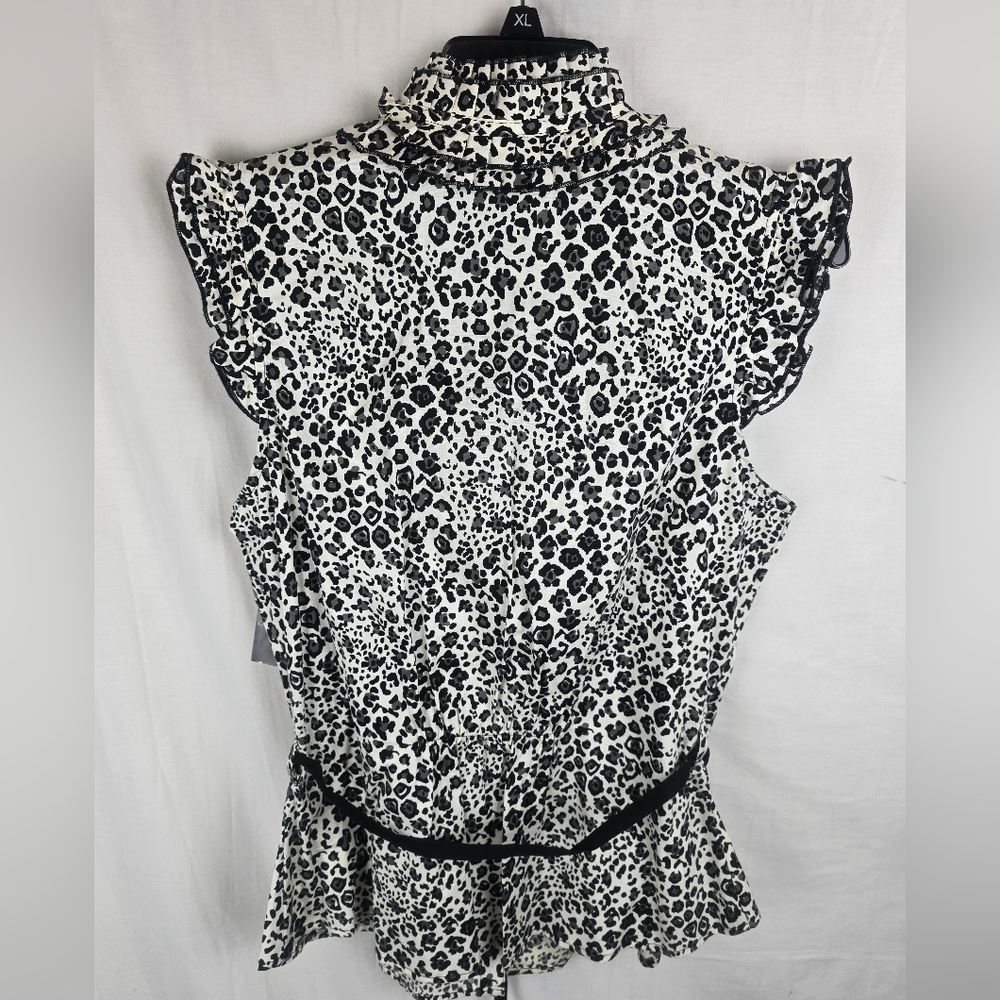NWT Suzie Rose Black & White Leopard Print Sleeveless Cotton Shirt Sz 15/17 - Picture 5 of 7